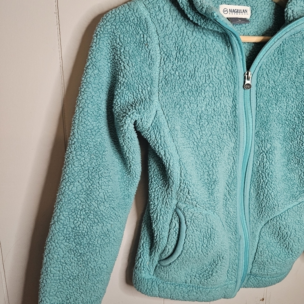 Magellan Girls Teal Fleece Jacket with Hood, Medium - Picture 4 of 5